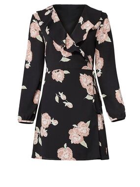 Floral Wrap Dress in Black and Blush